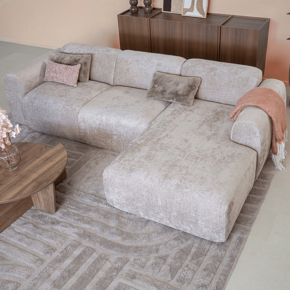 Banken-Ecksofa Sand Chenille Stoff - 272x170 cm - Shane - rechts -Dimehouse