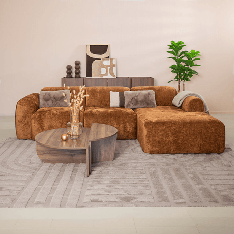 Banken-Hoekbank oker chenille stof - 292x170 cm - Shane - rechts-Dimehouse