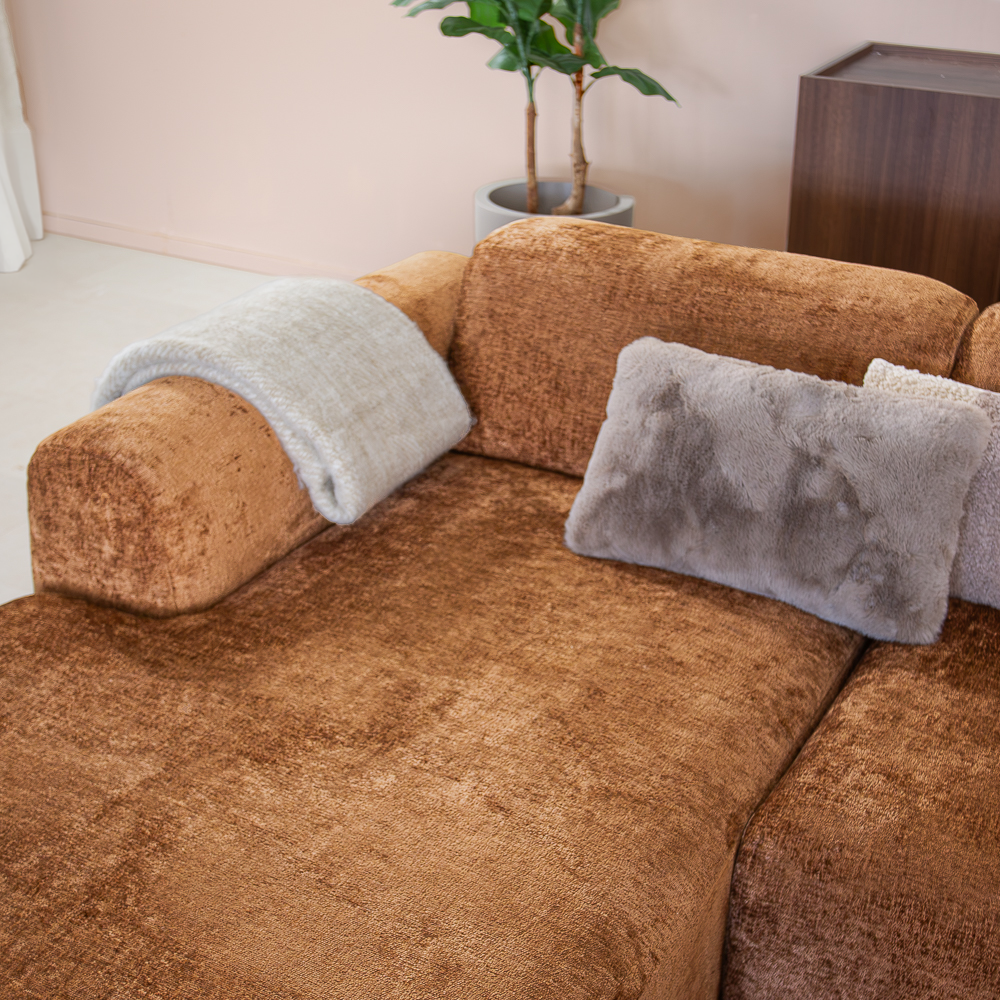 Ecksofa Ocker Chenille Stoff - 292x169 cm - Shane - links