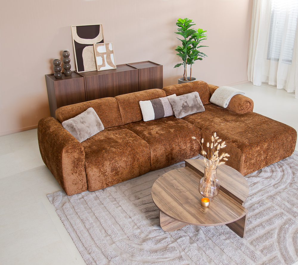 Ecksofa Ocker Chenille Stoff - 292x169 cm - Shane - rechts