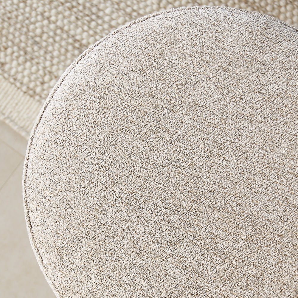 Poefs-Ronde poef beige chenille bouclé - 40x40x35 cm - Veya-Dimehouse