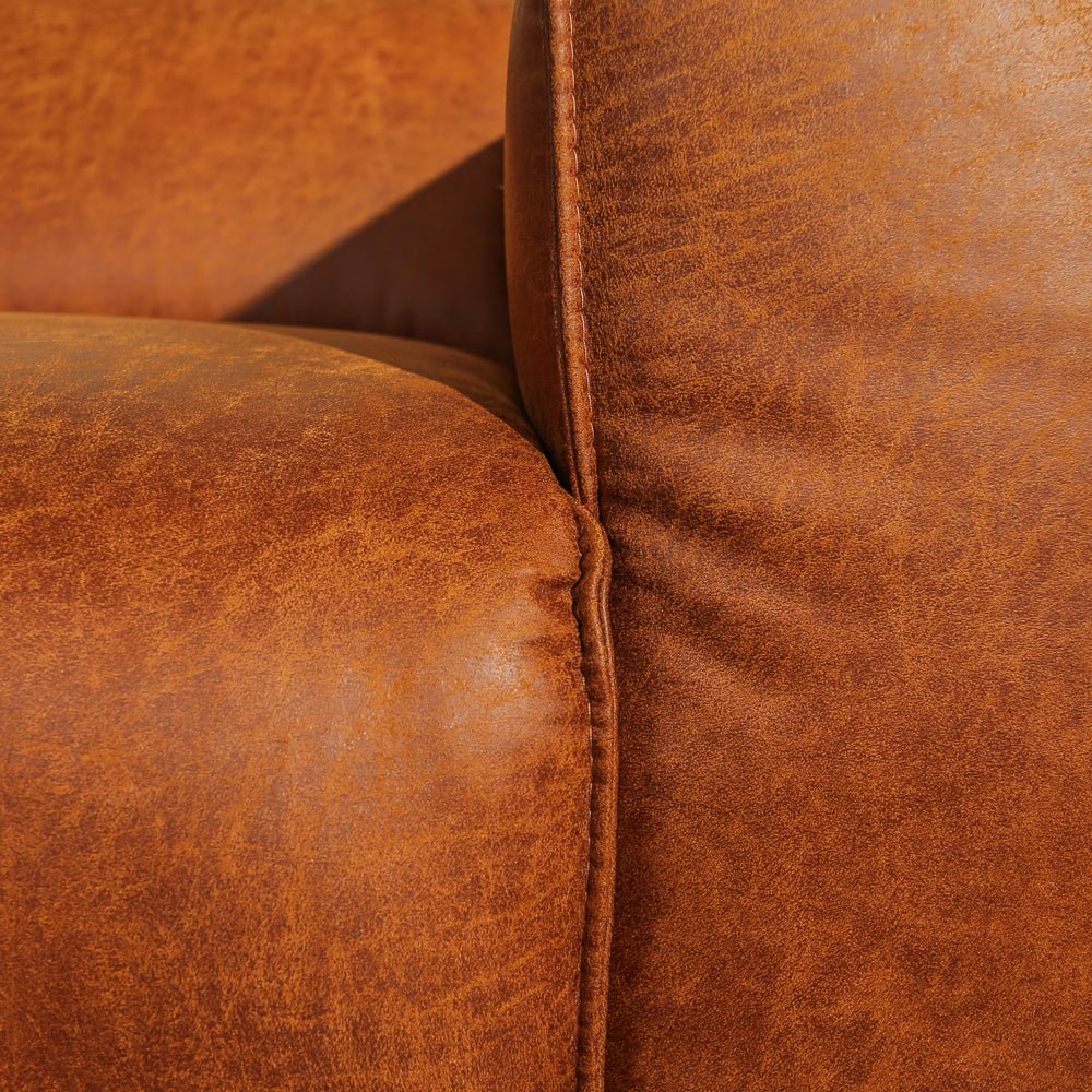 Banken-Hoekbank cognac ecoleer - 305x169 cm - Jaylen - rechts-Dimehouse