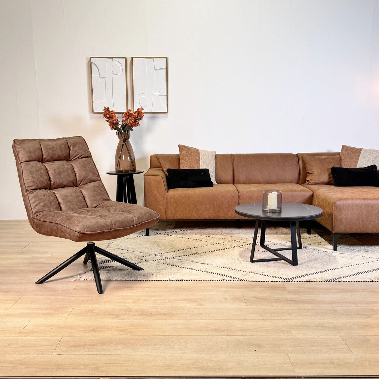 Drehstuhl Yuki Cognac Eco-Leder 360° Drehbar 