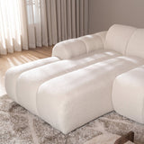 Banken-Hoekbank met lounge beige bouclé stof - strepen - links - Brix-Dimehouse