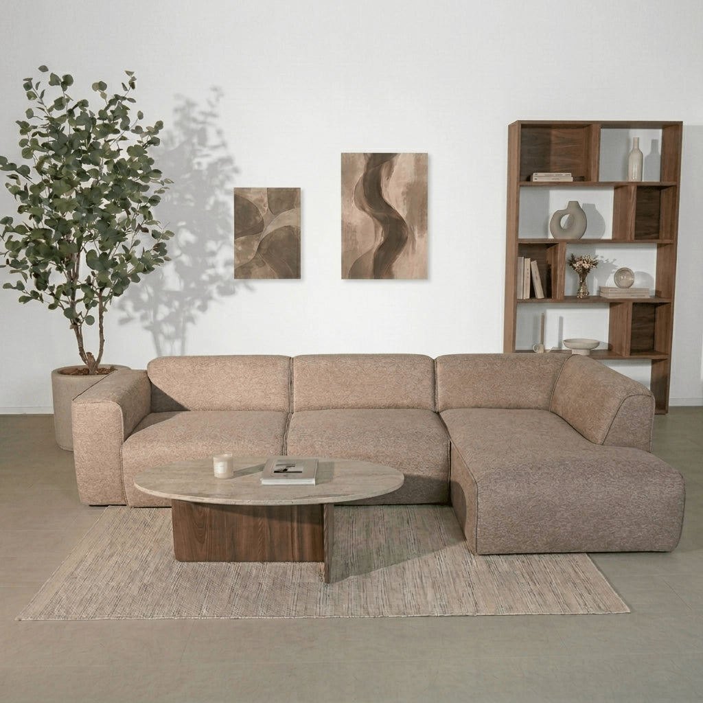 Banken-Hoekbank taupe chenille bouclé - 305x169 cm - Jaylen - rechts-Dimehouse