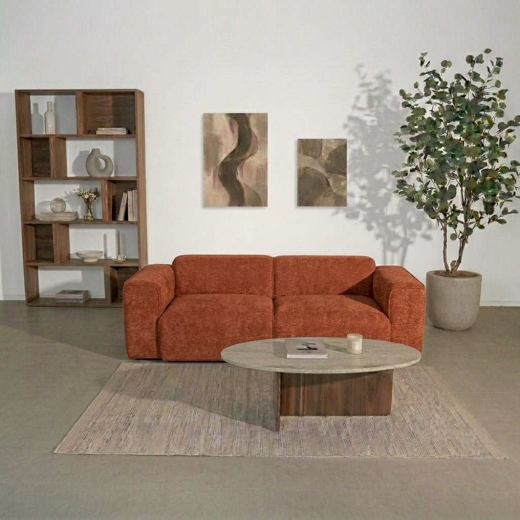 Banken-3-zits bank koper chenille bouclé - 240x98 cm - Jaylen-Dimehouse