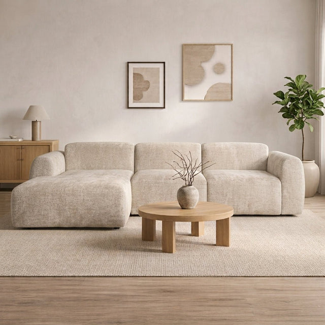 Banken-Hoekbank beige chenille stof - 292x170 cm - Shane - links-Dimehouse