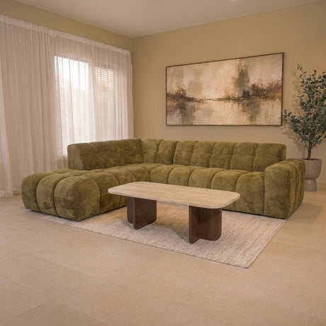 Ecksofa mit Lounge-Olivgrün-Bouclé-Stoff Nova – links