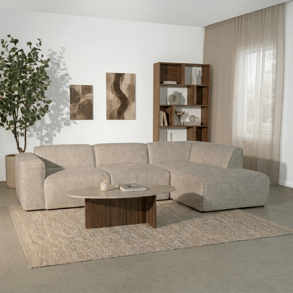 Banken-Hoekbank beige chenille bouclé - 305x169 cm - Jaylen - rechts-Dimehouse