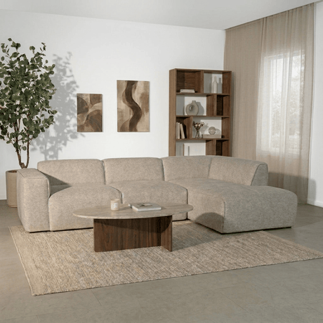 Banken-Hoekbank beige chenille bouclé - 305x169 cm - Jaylen - rechts-Dimehouse