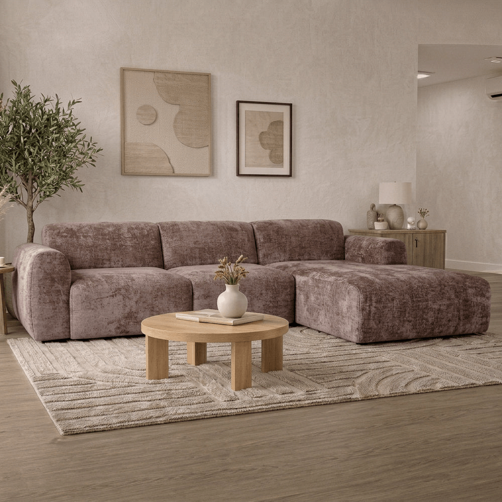 Banken-Hoekbank taupe chenille stof - 292x170 cm - Shane - rechts-Dimehouse