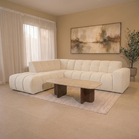 Ecksofa mit Lounge in beige Bouclé-Stoff Nova - links