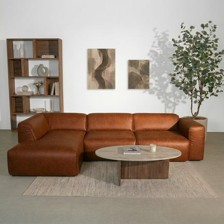 Banken-Hoekbank cognac ecoleer - 305x169 cm - Jaylen - links-Dimehouse