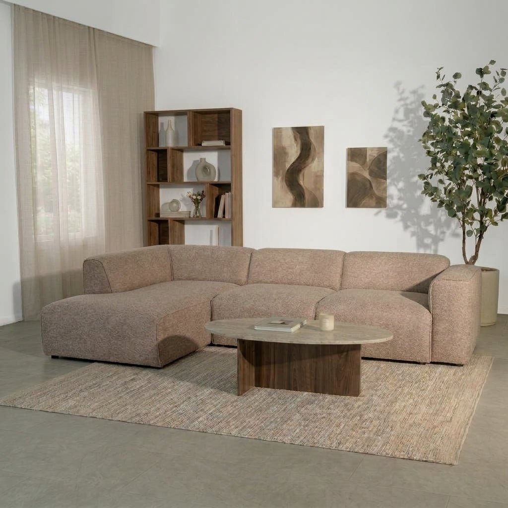 Banken-Hoekbank taupe chenille bouclé - 305x169 cm - Jaylen - links-Dimehouse