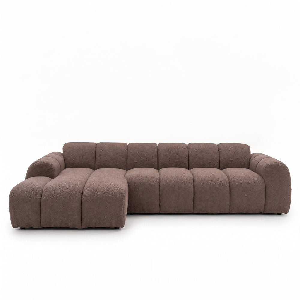 Ecksofa mit Lounge-weichem braunem Bouclé-Stoff – Streifen – links – Brix