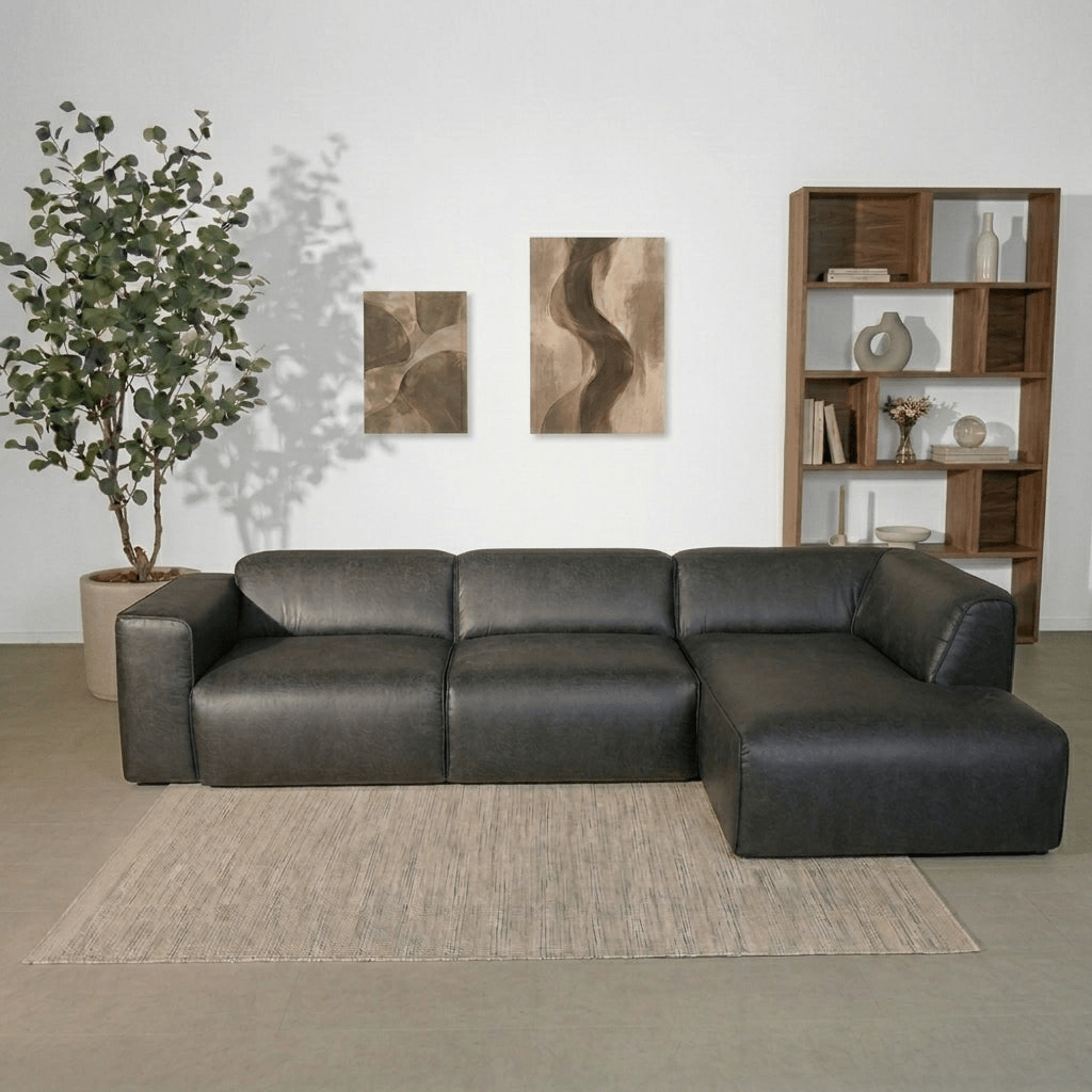 Banken-Hoekbank antraciet ecoleer - 305x169 cm - Jaylen - rechts-Dimehouse