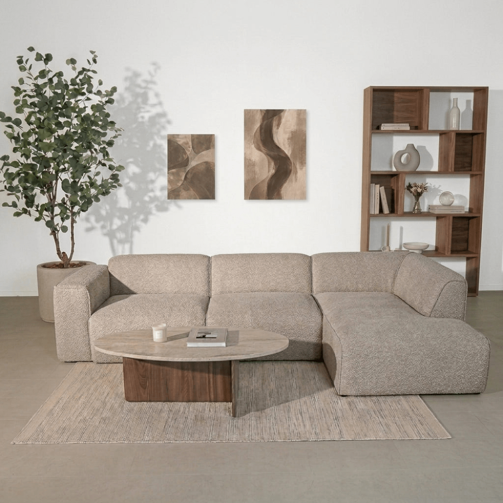 Banken-Hoekbank beige chenille bouclé - 305x169 cm - Jaylen - rechts-Dimehouse