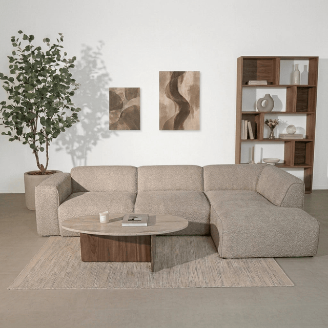 Banken-Hoekbank beige chenille bouclé - 305x169 cm - Jaylen - rechts-Dimehouse