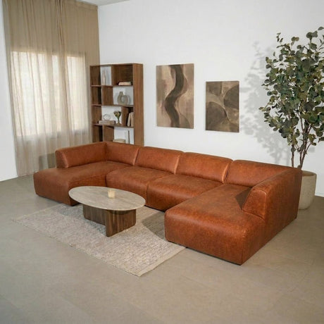 Banken-U-bank cognac ecoleer - 370x169 cm - Jaylen-Dimehouse