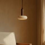 Hängelampe 1 Licht – Walnuss & Travertin – flach länglich – Hakaro
