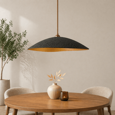 Hängelampe Schwarz mit goldenem Carbon-Betonschirm – 40 cm – Fließend