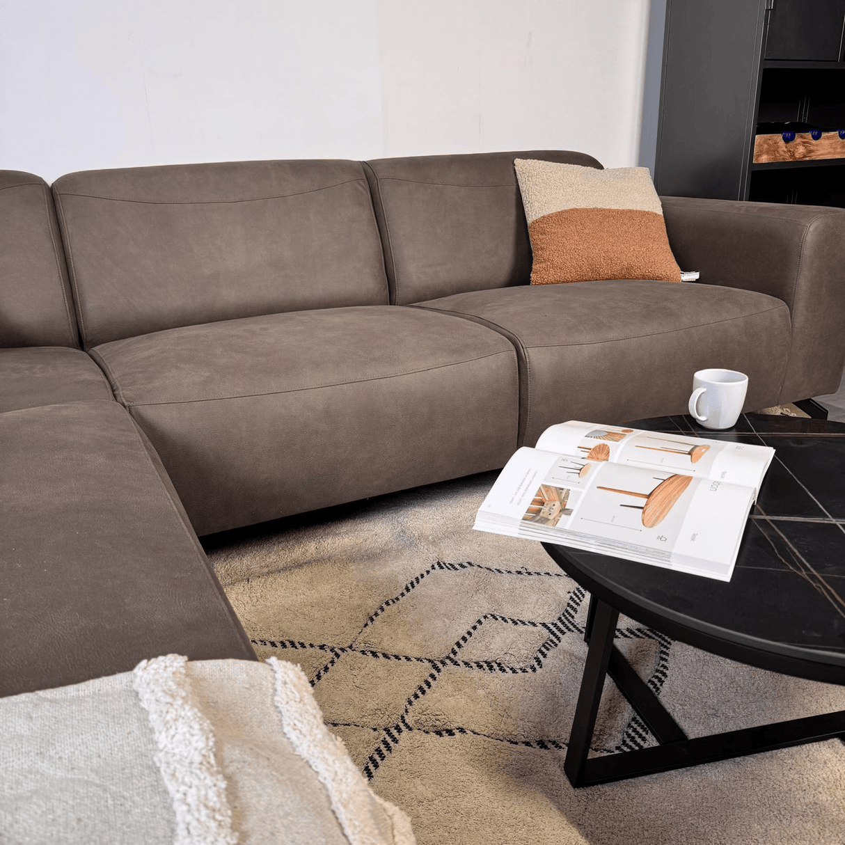 Ecksofa Barin anthrazit robustes Öko-Leder links 