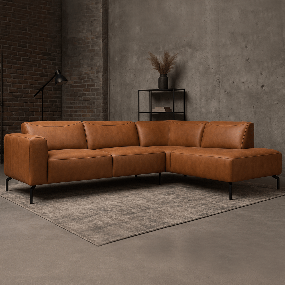 Ecksofa Barin Cognac robustes Eco-Leder rechts 
