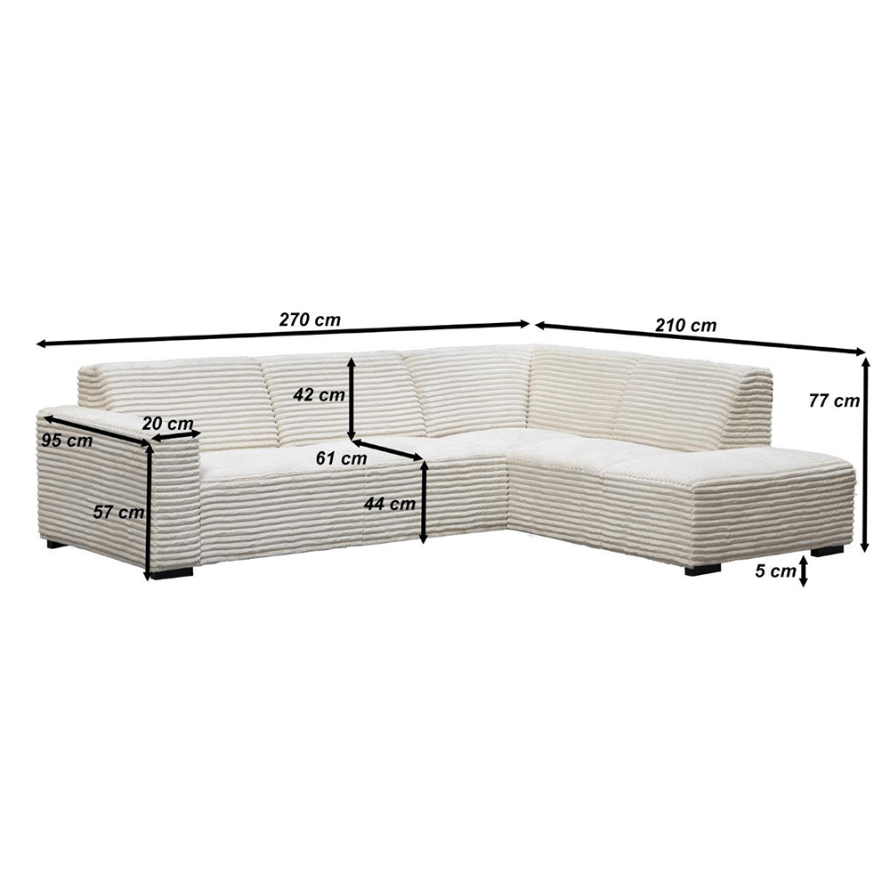 Ecksofa Gavi superweicher Rippenstoff Beige rechts