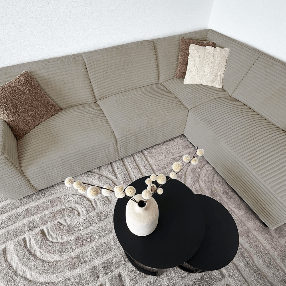 Ecksofa Gavi superweicher Rippenstoff Beige rechts