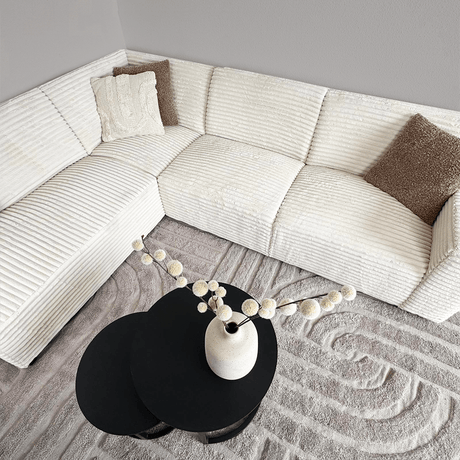 Ecksofa Gavi superweicher Rippstoff creme links 
