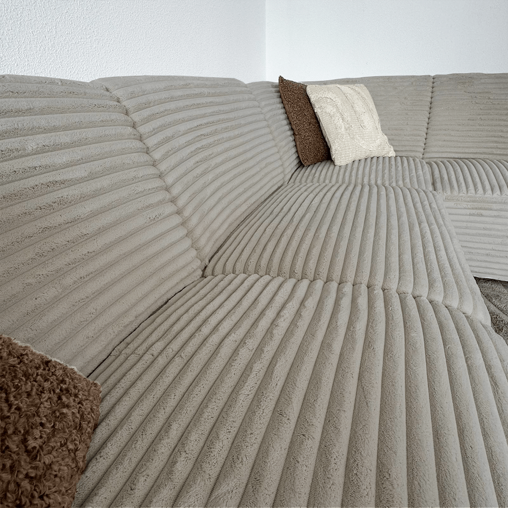 Ecksofa Gavi superweicher Rippenstoff Beige rechts