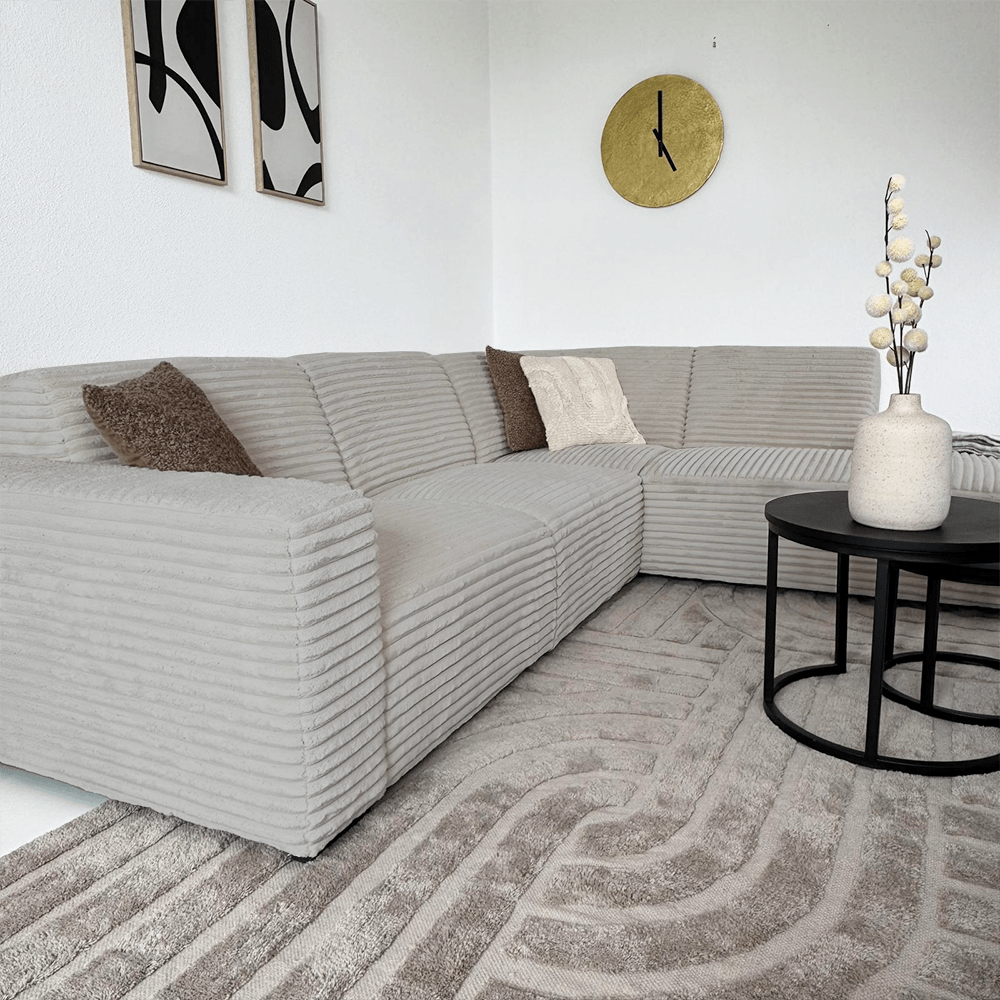 Ecksofa Gavi superweicher Rippenstoff Beige rechts