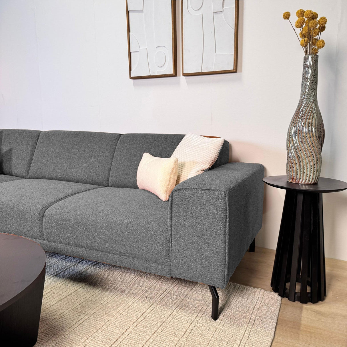 Ecksofa Maël Bouclé-Stoff grau – links