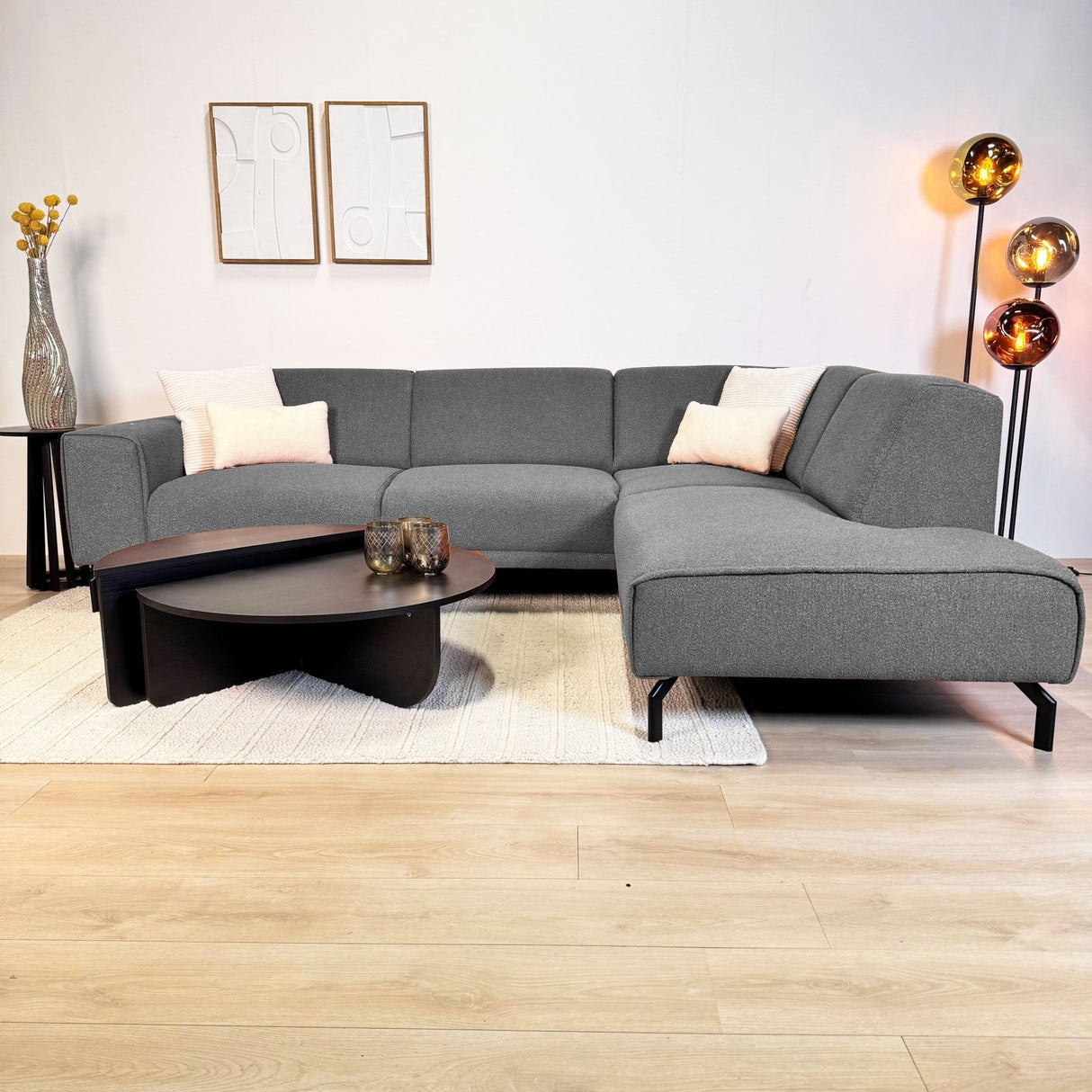 Ecksofa Maël Bouclé-Stoff grau – rechts