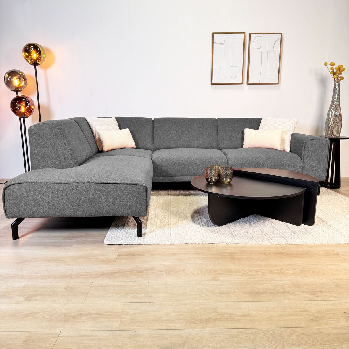 Ecksofa Maël Bouclé-Stoff grau – links