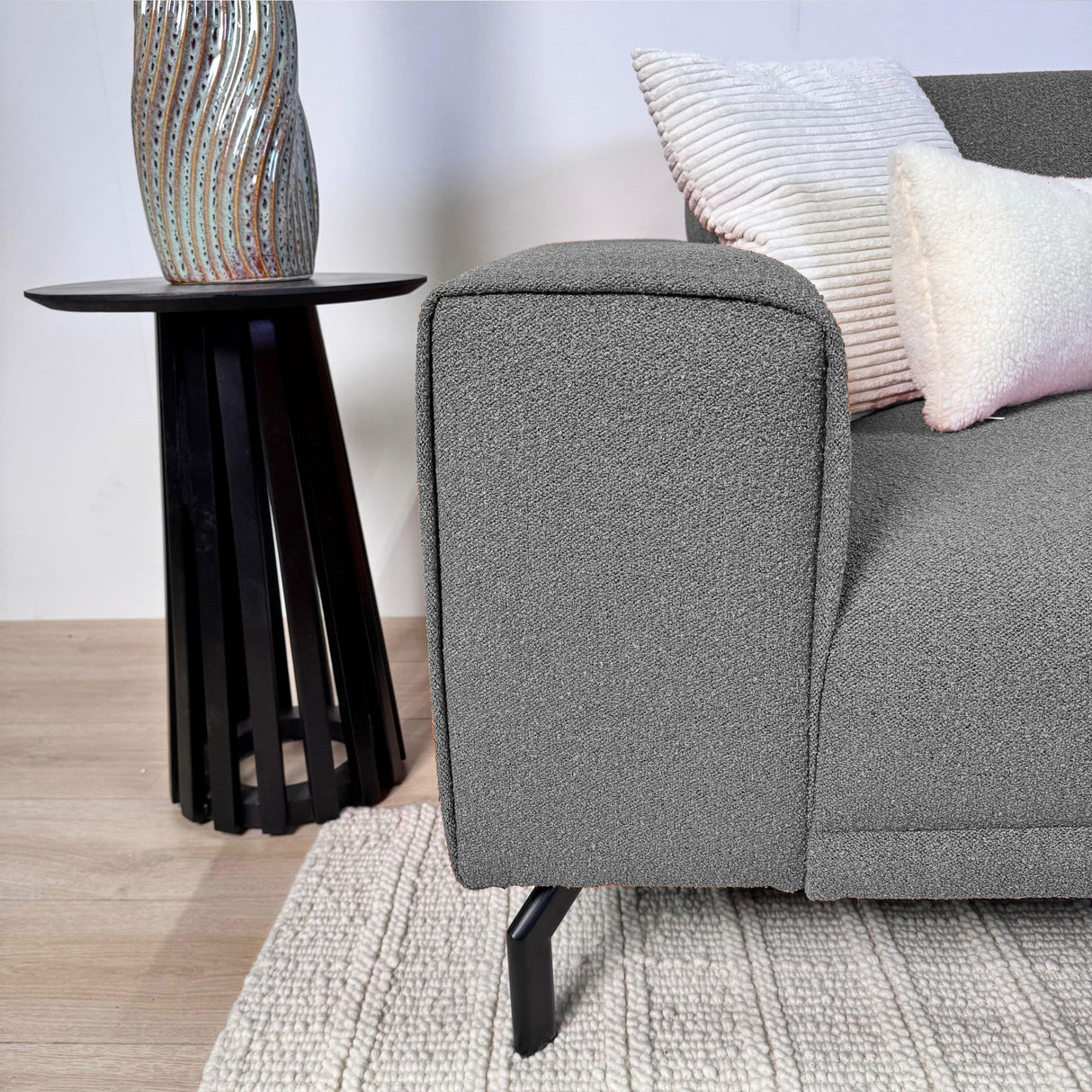 Ecksofa Maël Bouclé-Stoff grau – rechts
