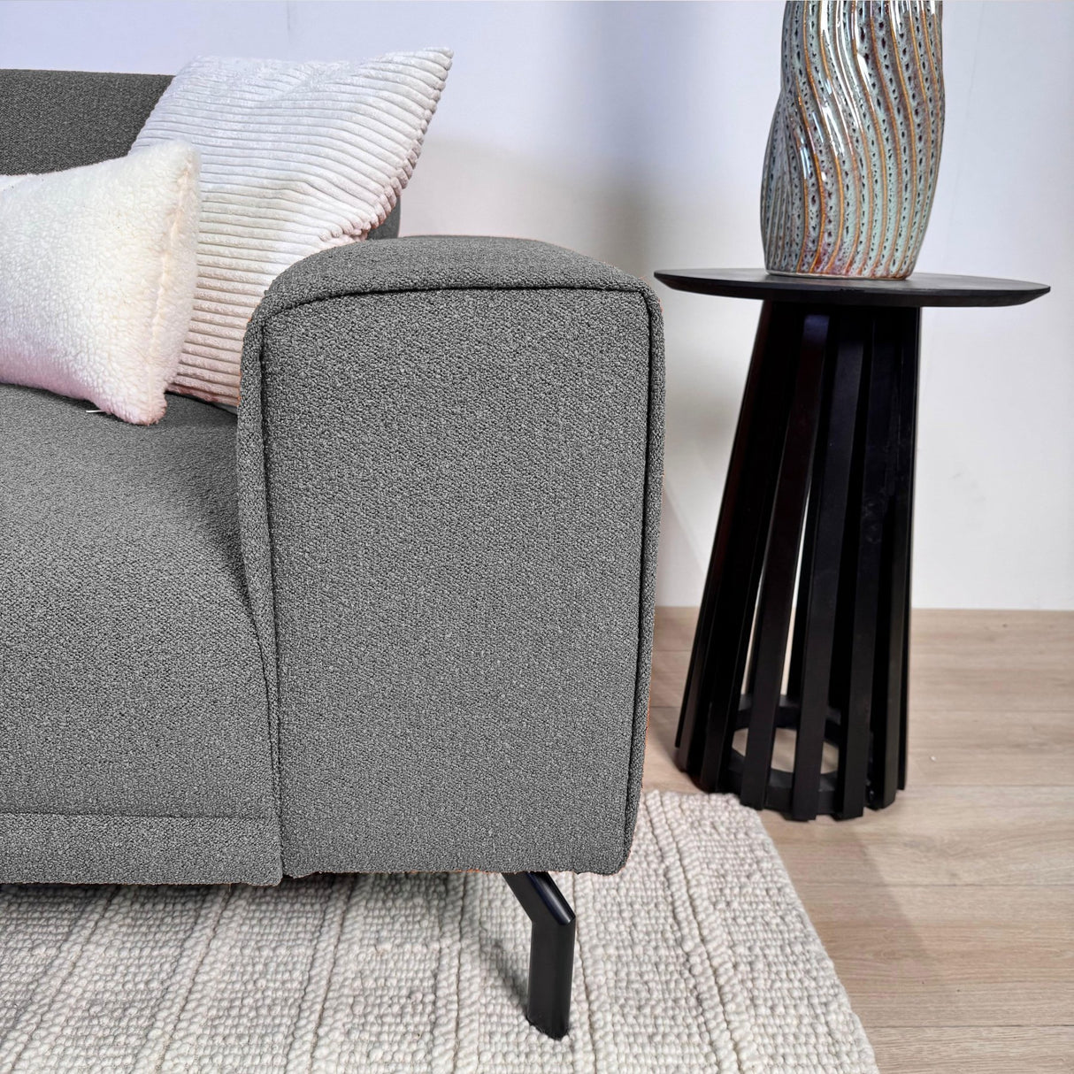 Ecksofa Maël Bouclé-Stoff grau – links
