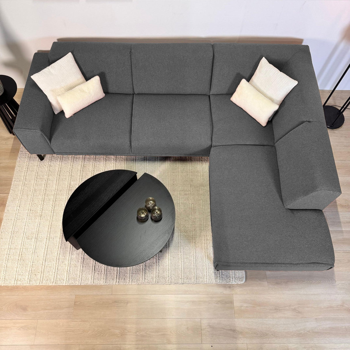 Ecksofa Maël Bouclé-Stoff grau – rechts