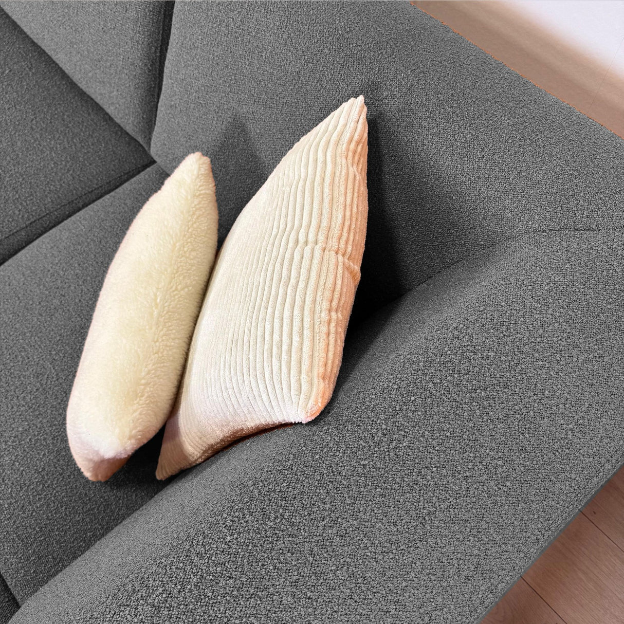 Ecksofa Maël Bouclé-Stoff grau – rechts