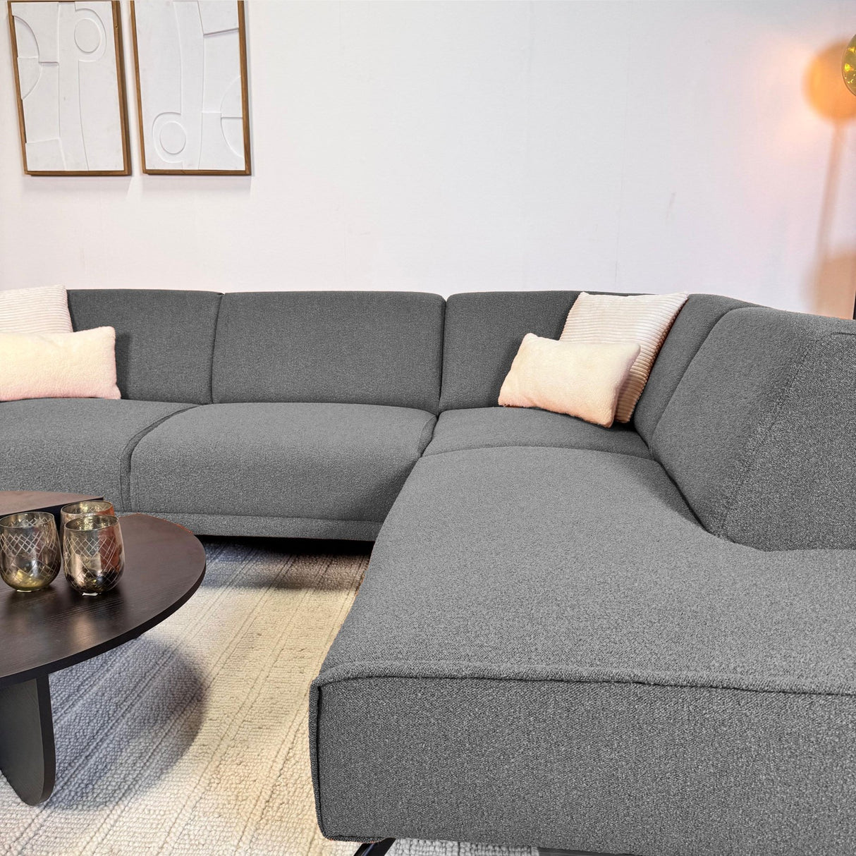 Ecksofa Maël Bouclé-Stoff grau – rechts