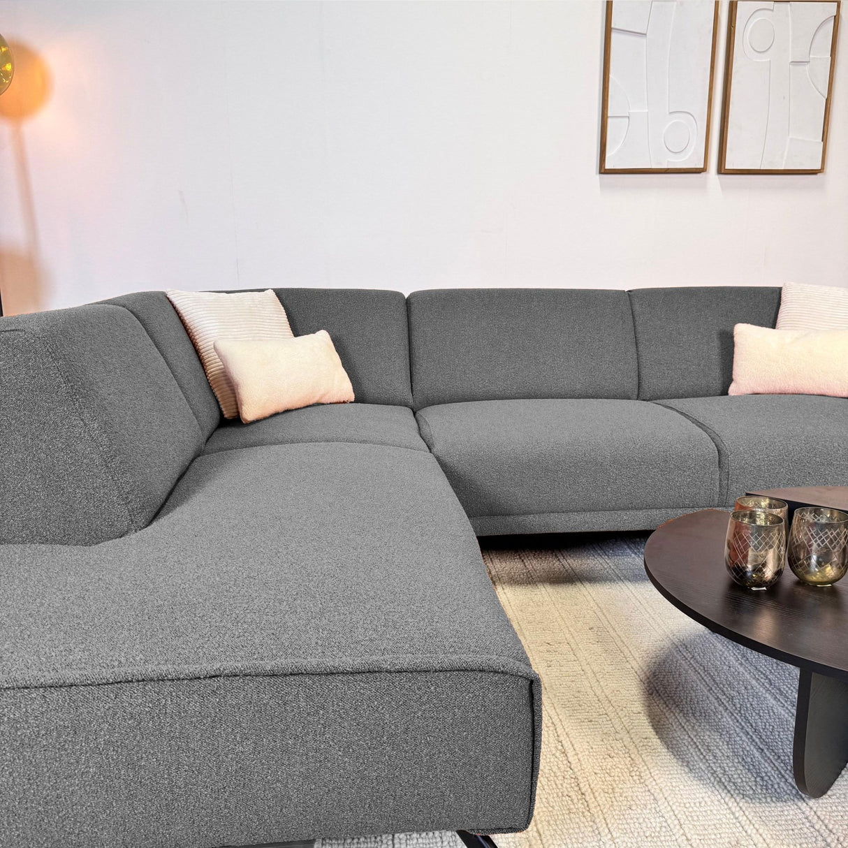 Ecksofa Maël Bouclé-Stoff grau – links