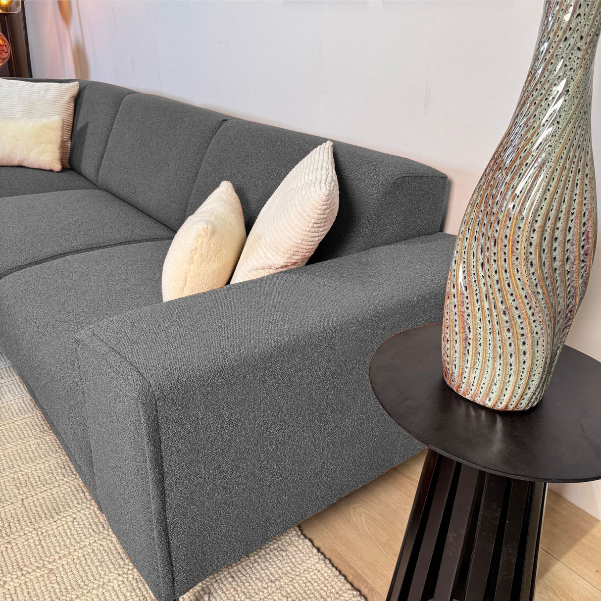 Ecksofa Maël Bouclé-Stoff grau – links