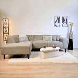 Ecksofa Moby Beige mit kompakter Lounge und recyceltem Stoff - Links 