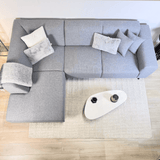 Ecksofa Moby Graublau mit kompakter Lounge und recyceltem Stoff - Links 