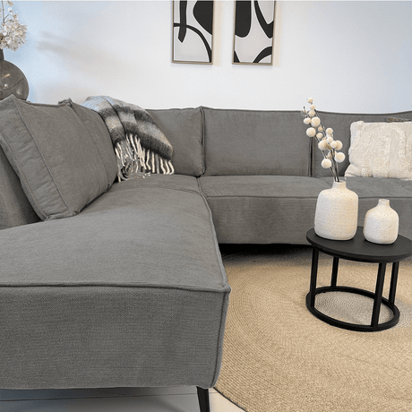 Ecksofa Yara mit Chaiselongue links in Chenille Grau