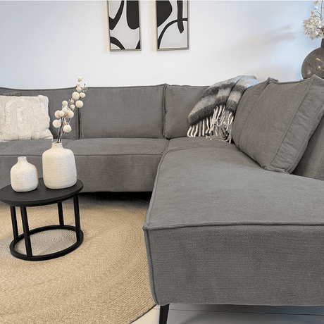 Ecksofa Yara mit Chaiselongue rechts in Chenille Grau