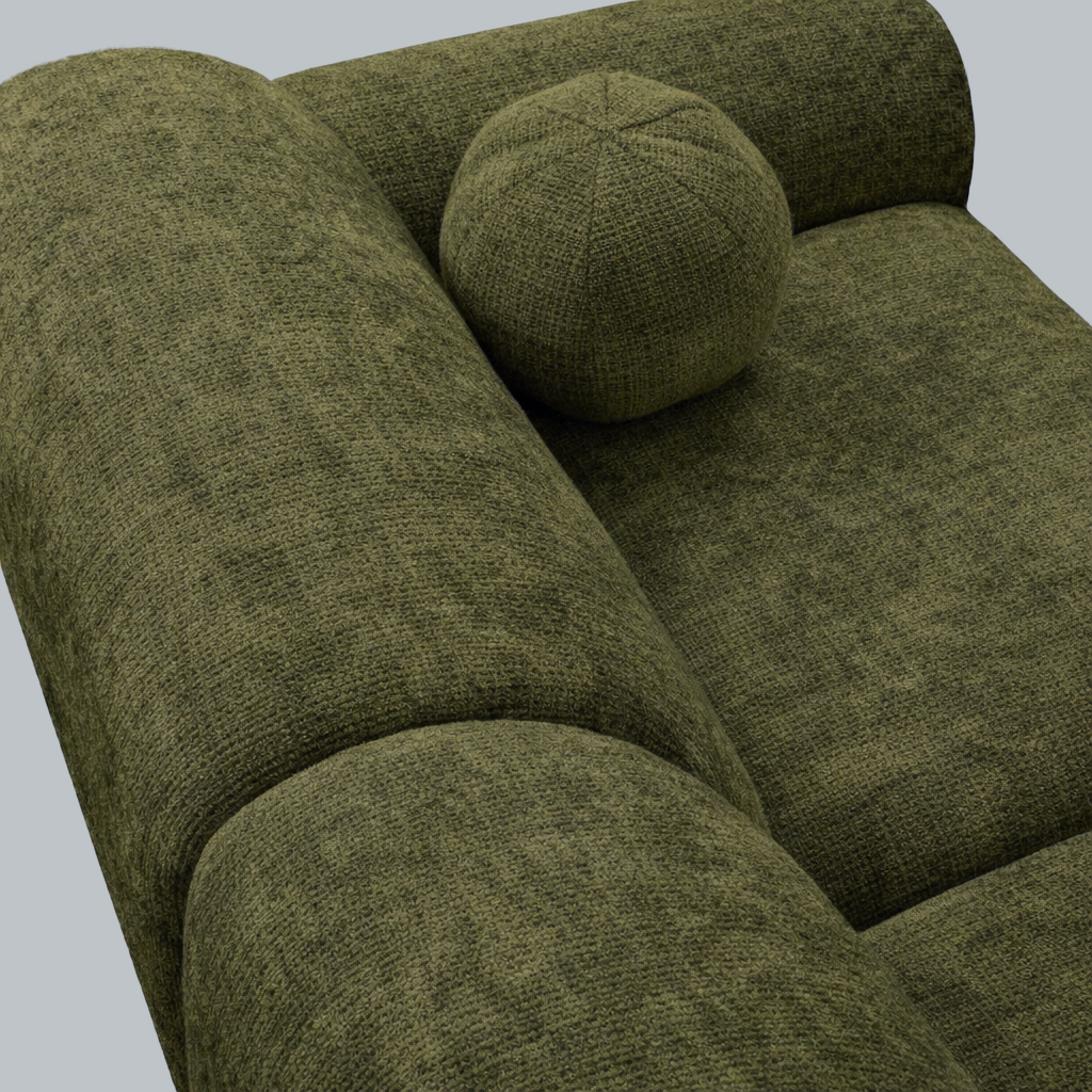 Hoekbank olijfgroen chenille stof met lounge Shane - rechts