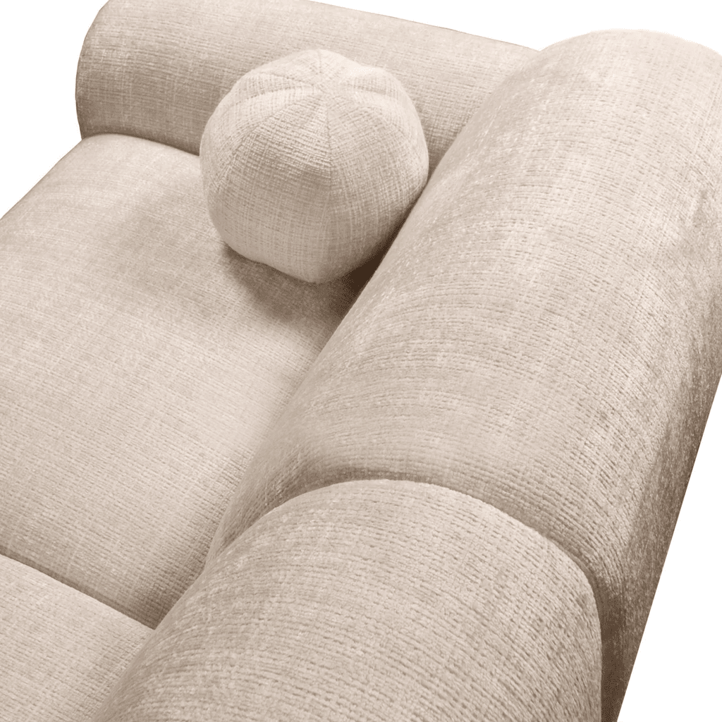 Ecksofa aus beigem Chenillestoff – 292 x 169 cm – Shane – links