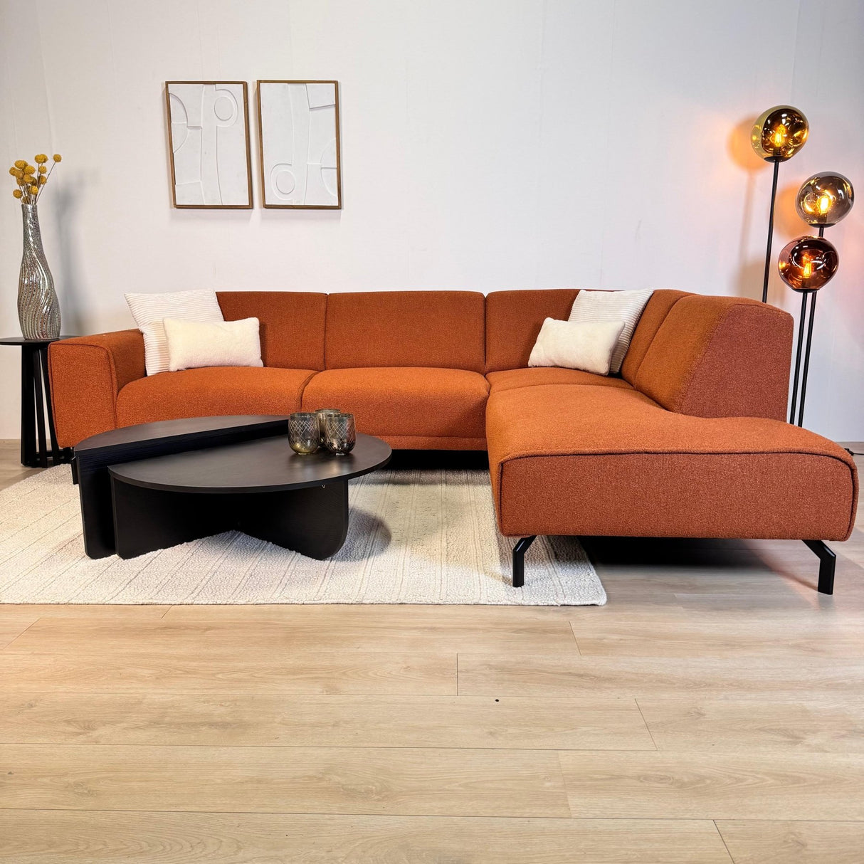 Ecksofa Maël Bouclé-Stoff terrakottafarben – rechts