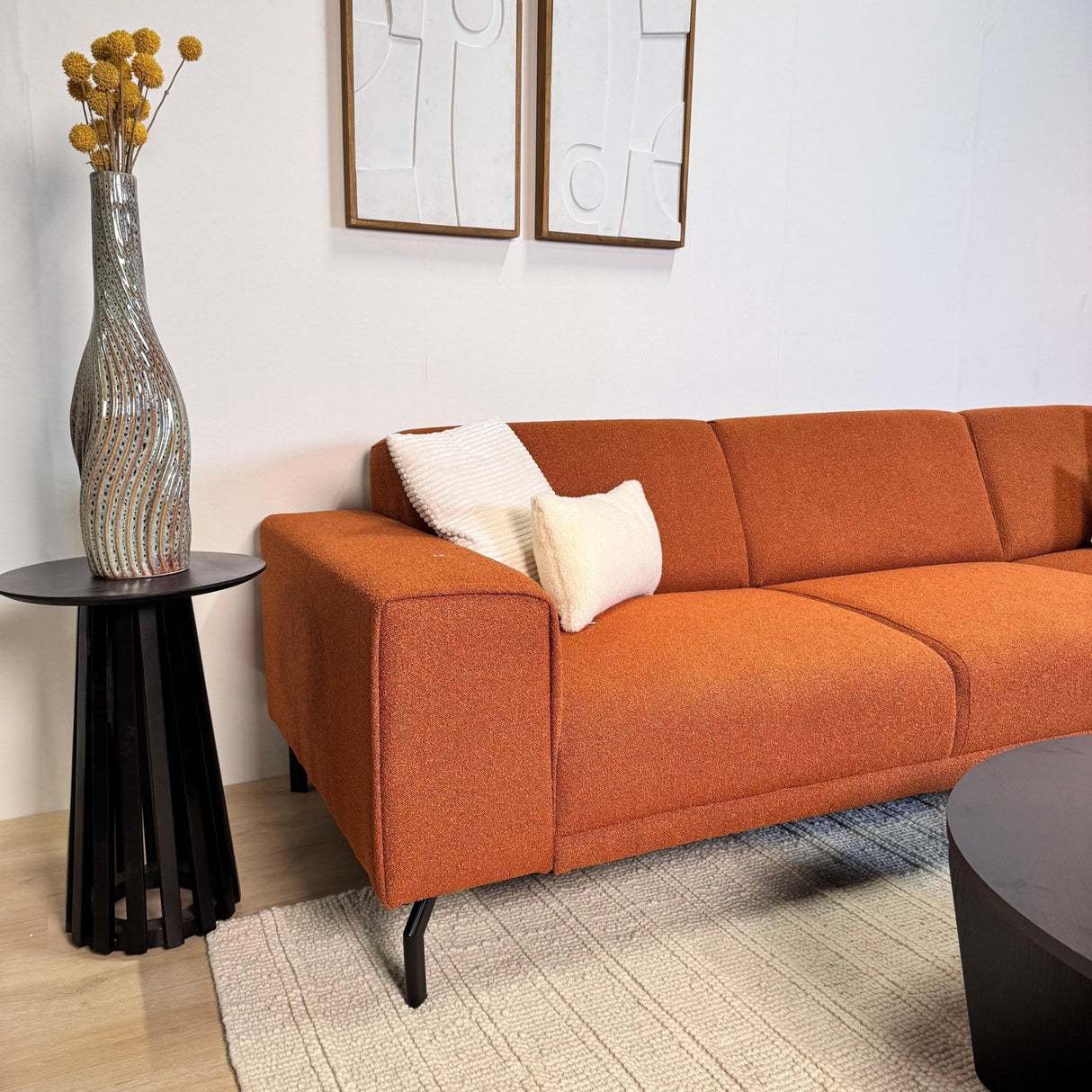Ecksofa Maël Bouclé-Stoff terrakottafarben – rechts